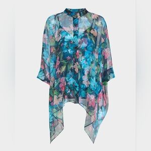 Jade Johnny Was Katia Floral Chiffon Blouse Blue L XL